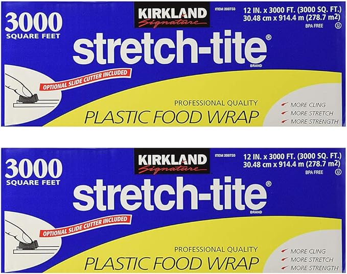 Kirkland Signature Plastic Food Wrap - 6000 SQ. FT (2 Pack, 12" x 3000 SQ. FT Each)