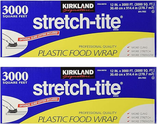 Kirkland Signature Plastic Food Wrap - 6000 SQ. FT (2 Pack, 12" x 3000 SQ. FT Each)