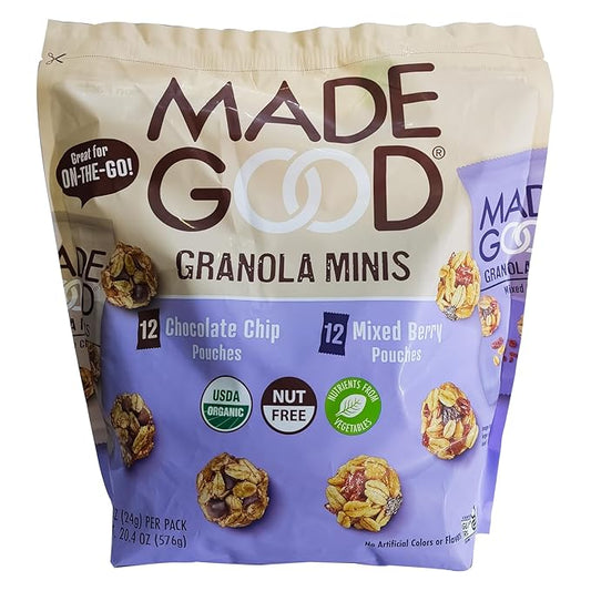 MadeGood Organic Granola Minis 24-Bag Organic Snack Variety Pack, Gluten Free Mon GMO Vegan Nut Free Individually Wrapped Snack Packs