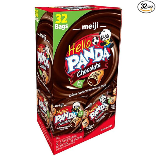 Meiji Hello Panda Cookies, Chocolate Crème Filled - 32 Count, 0.75oz Packages - Bite Sized Cookies with Fun Panda Sports