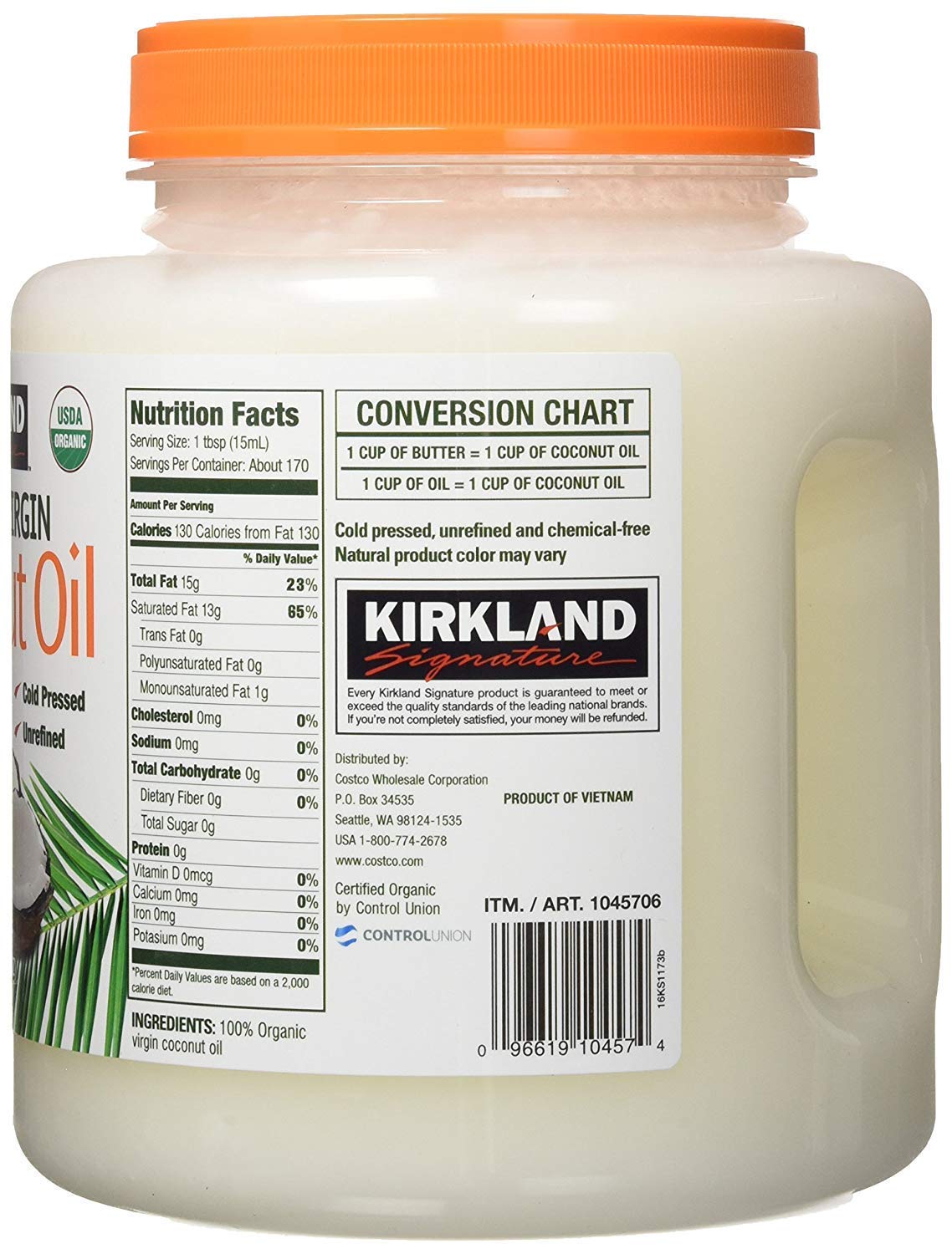 Kirkland Organic Virgin Coconut Oil - 2.48 kg Tub