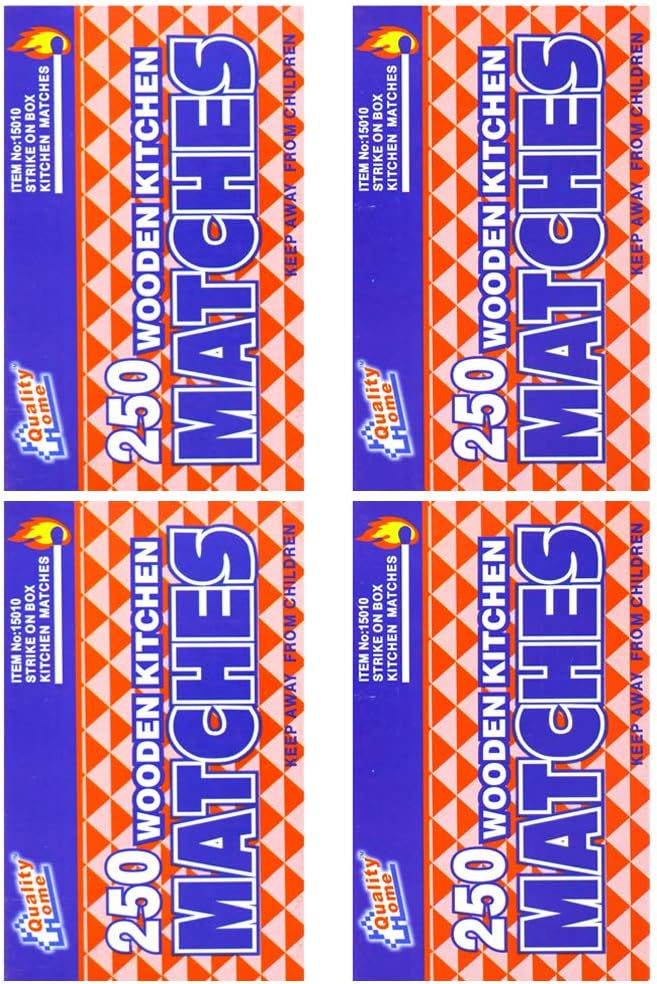 OCD BARGAIN, Wooden Kitchen Matches 250 with Strike On Box - for Candles, Kitchen, Camping, Out Door - 250 Per Pack (4)