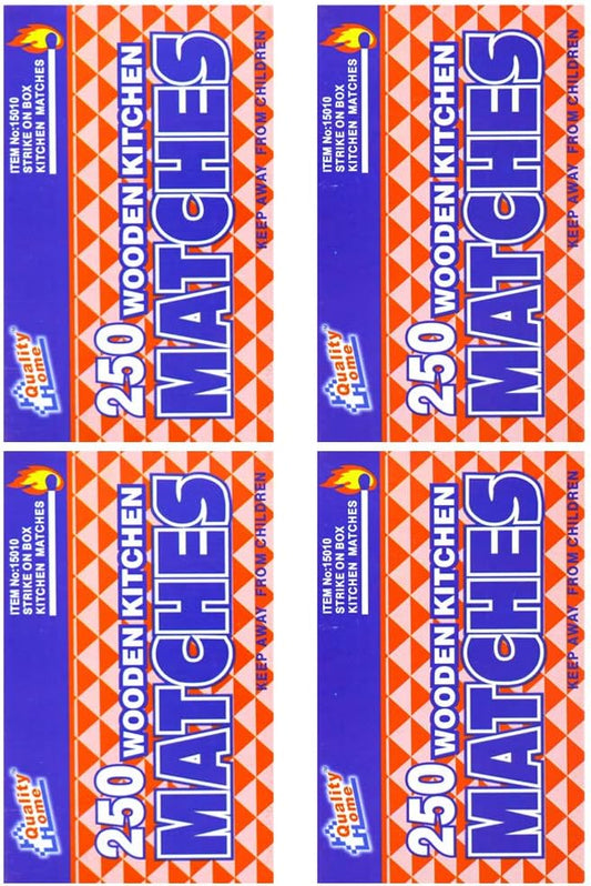 OCD BARGAIN, Wooden Kitchen Matches 250 with Strike On Box - for Candles, Kitchen, Camping, Out Door - 250 Per Pack (4)