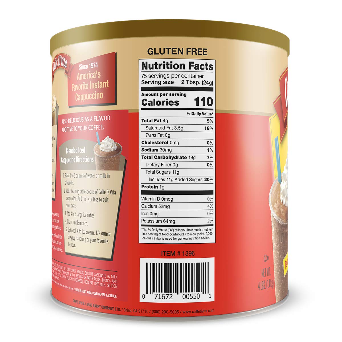 Caffe D'Vita Mocha Cappuccino Hot or Iced 4 lbs (2 pack)