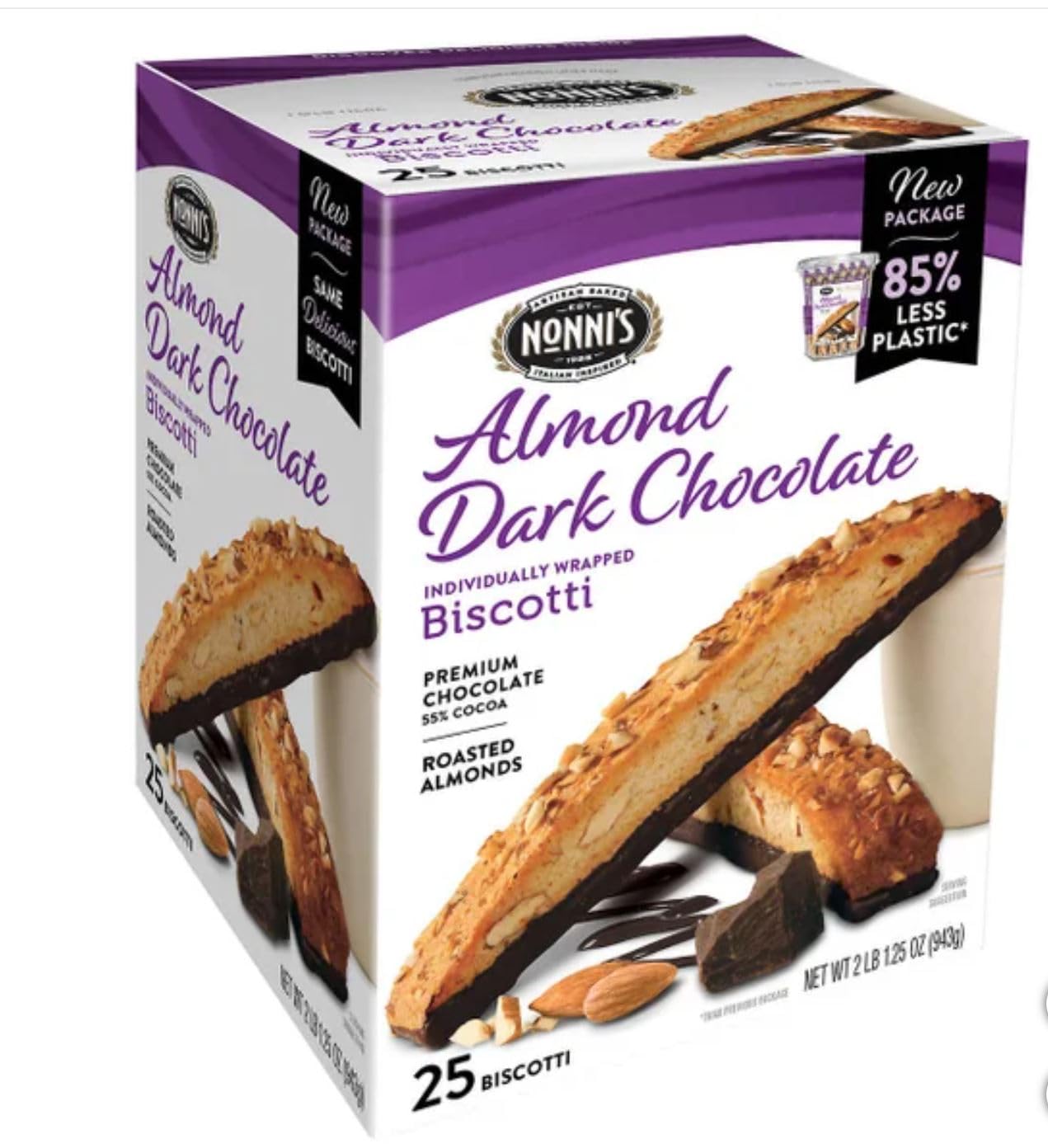 Nonni's Almond Dark Chocolate Biscotti: 25 Count, 2lb,1.25 oz (943 g)
