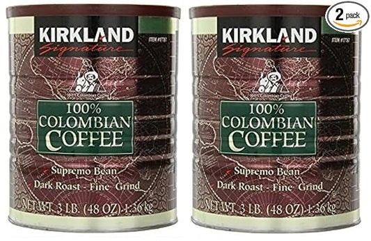 Kirkland Signature Signature Swa 100% Colombian Coffee, Supremo Bean Dark Roast-Fine Grind, 3 Pound (2 Cans)