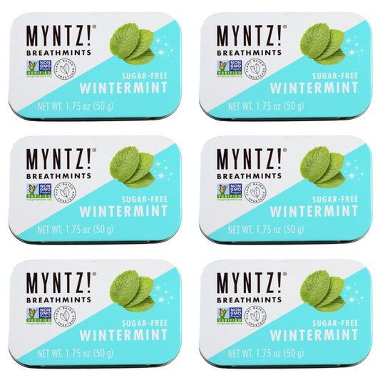 Dentist Recommended MYNTZ! Brand Mints - Wintermynt Blast Flavor 6 tins x 1.75 ounces per tin