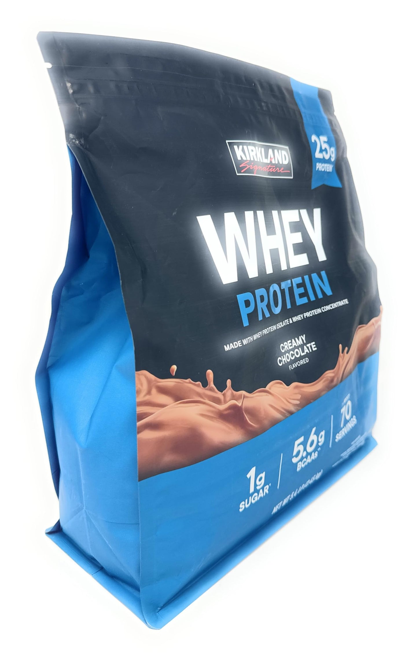 Kirkland Signature Whey 25g Protein,1g sugar,5.6g BCAAs,about 70 Servings Creamy Chocolate Flavorted