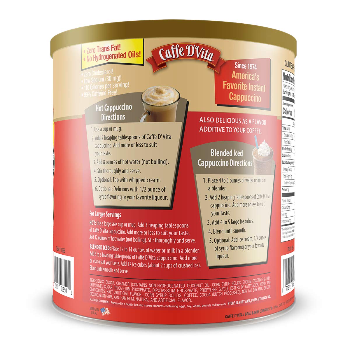 Caffe D'Vita Mocha Cappuccino Hot or Iced 4 lbs (2 pack)