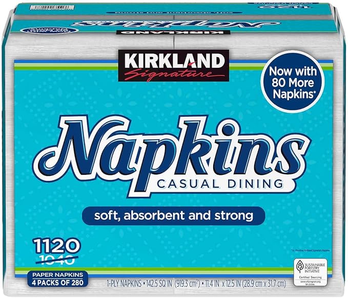 Kirkland Signature Napkin, 1-Ply, 280 Count (Pack of 4)
