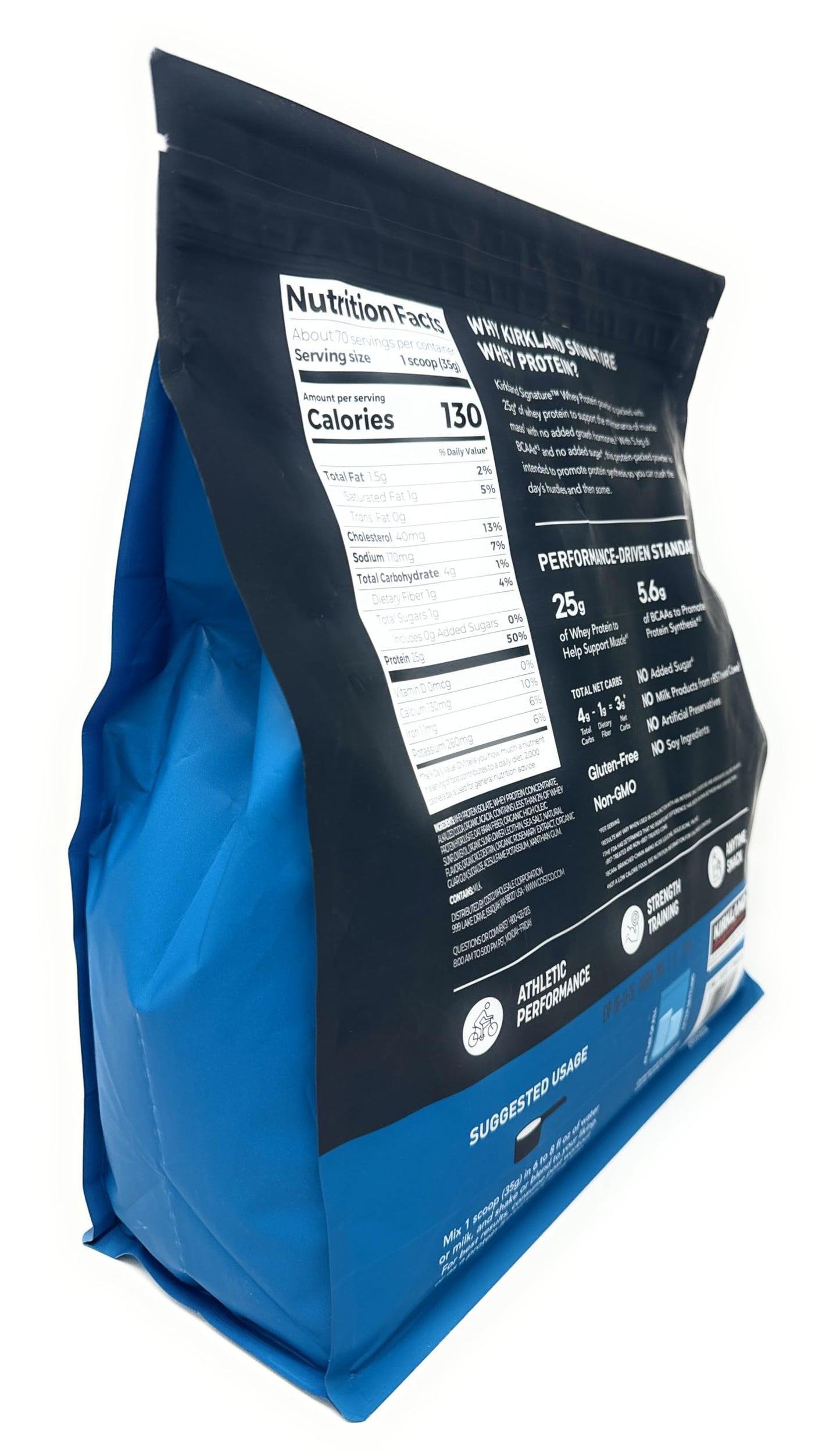 Kirkland Signature Whey 25g Protein,1g sugar,5.6g BCAAs,about 70 Servings Creamy Chocolate Flavorted
