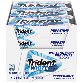 Trident White Sugar Free Gum, Peppermint, 16 Pieces, 12 ct