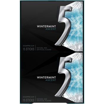 5 Gum Sugar Free Chewing Gum, Wintermint Ascent, 15 Sticks, 10 ct