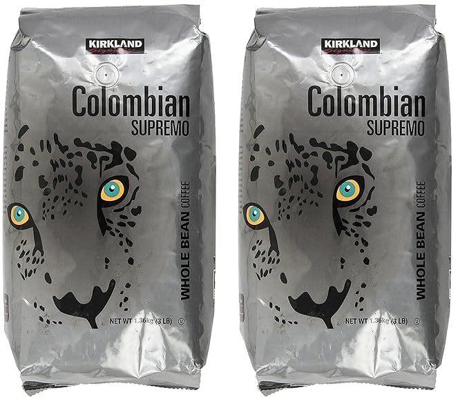 Kirkland Signature Colombian Supremo Whole Bean Coffee, 3 Pound (2 Pack)