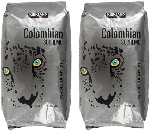 Kirkland Signature Colombian Supremo Whole Bean Coffee, 3 Pound (2 Pack)