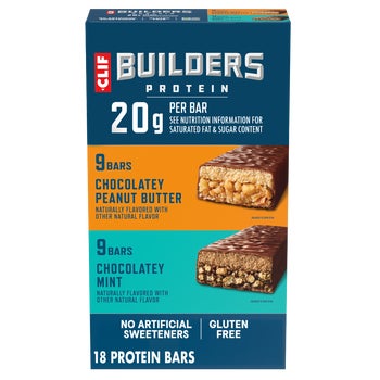 CLIF BUILDERS Protein Bar, 20g Protein, Variety Pack, 2.4 oz, 18 ct