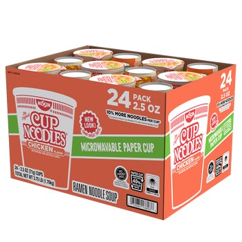 Nissin Cup Noodles Flavored Soup, Chicken, 2.5 oz, 24 ct